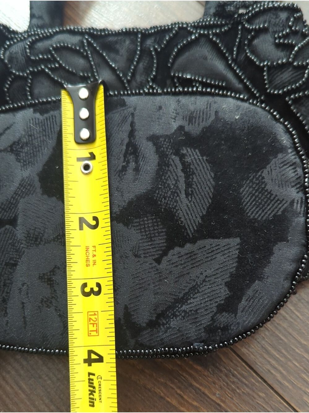 Vintage JEANNE LOTTIE Elegant Black Beaded Floral Tassel Top-Handle Bag - Picture 12 of 13